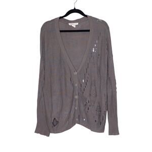 BCBGENERATION Distressed Sweater Marled Fern Taupe Cardigan Casual Women's M